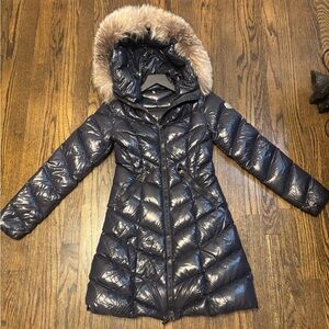 MONCLER Navy Puffer Coat with detachable fur